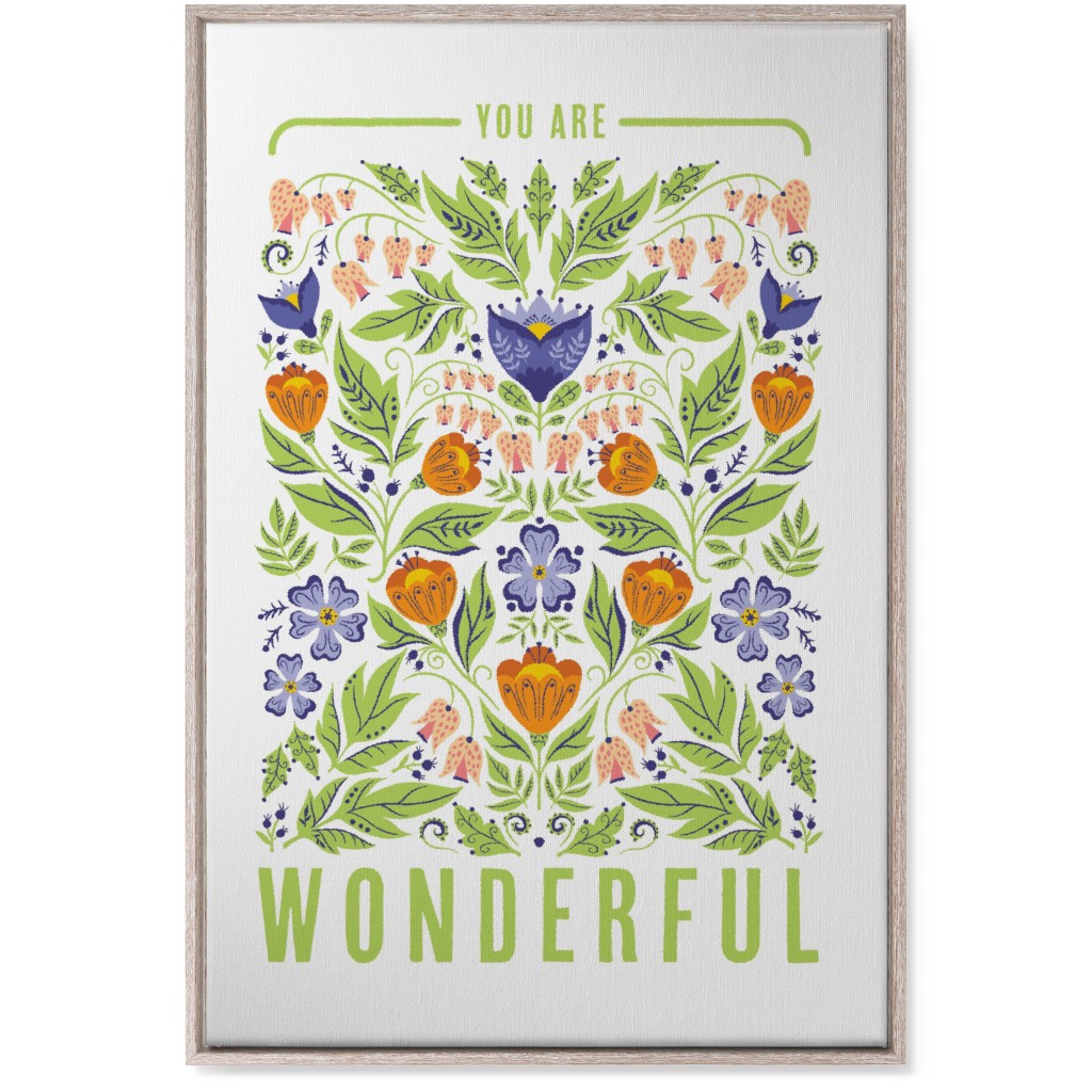 You Are Wonderful Floral - Green Wall Art, Rustic, Single piece, Canvas, 24x36, Green