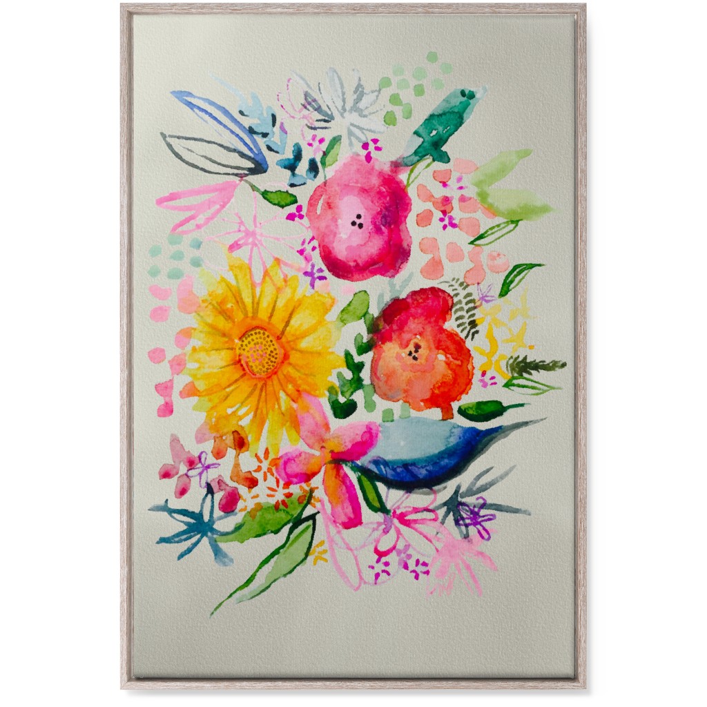 Summer Watercolor Floral Painting - Bright Wall Art, Rustic, Single piece, Canvas, 24x36, Multicolor