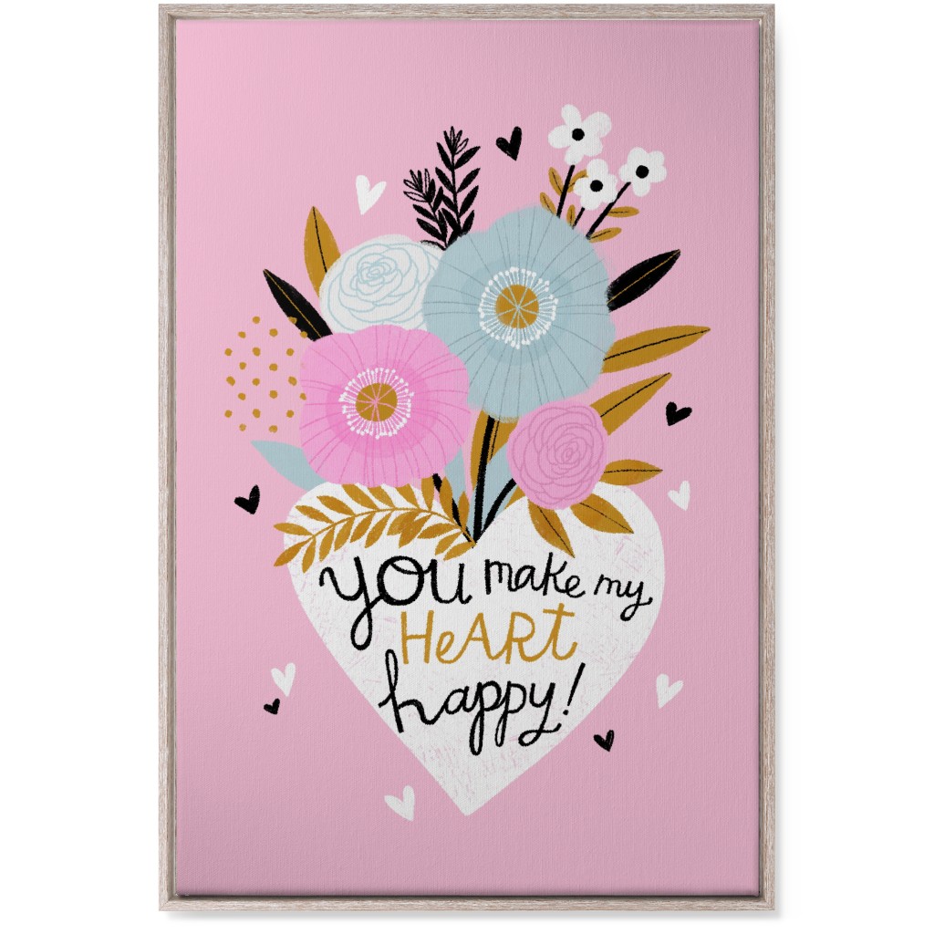 You Make My Heart Happy - Pink Wall Art, Rustic, Single piece, Canvas, 24x36, Pink