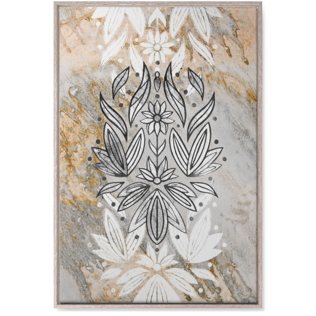 Floral Art Deco Marble Wall Art, Rustic, Single piece, Canvas, 24x36, Gray