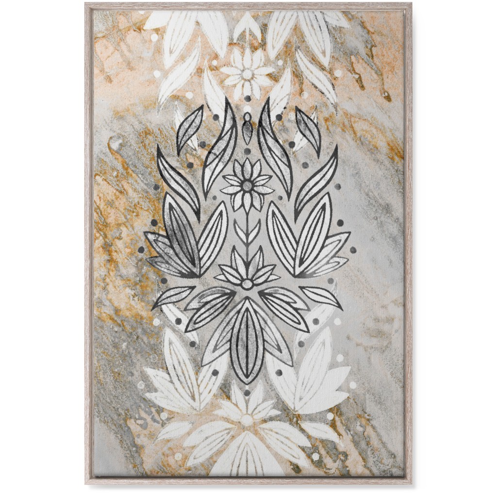 Floral Art Deco Marble Wall Art, Rustic, Single piece, Canvas, 24x36, Gray, Silver Lining