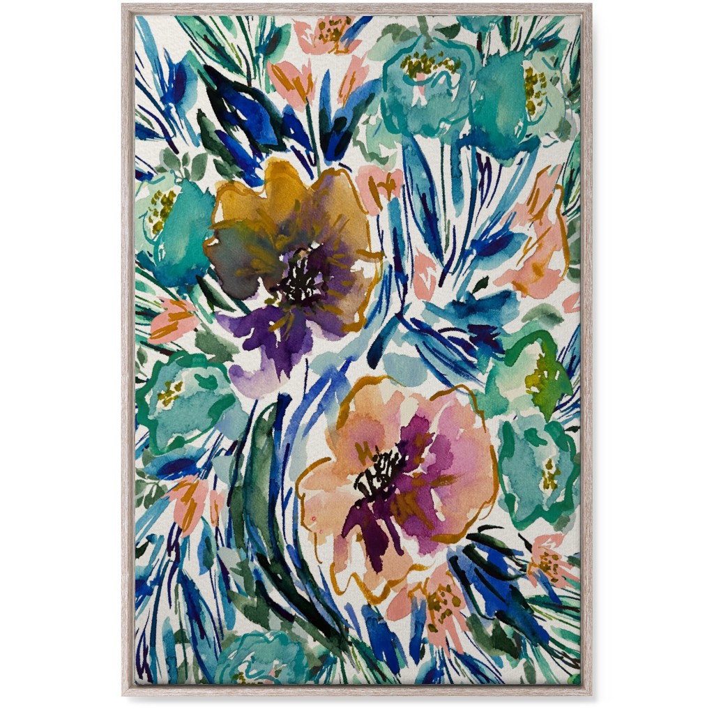 Purple and Blue Florals - Multi Wall Art, Rustic, Single piece, Canvas, 24x36, Multicolor