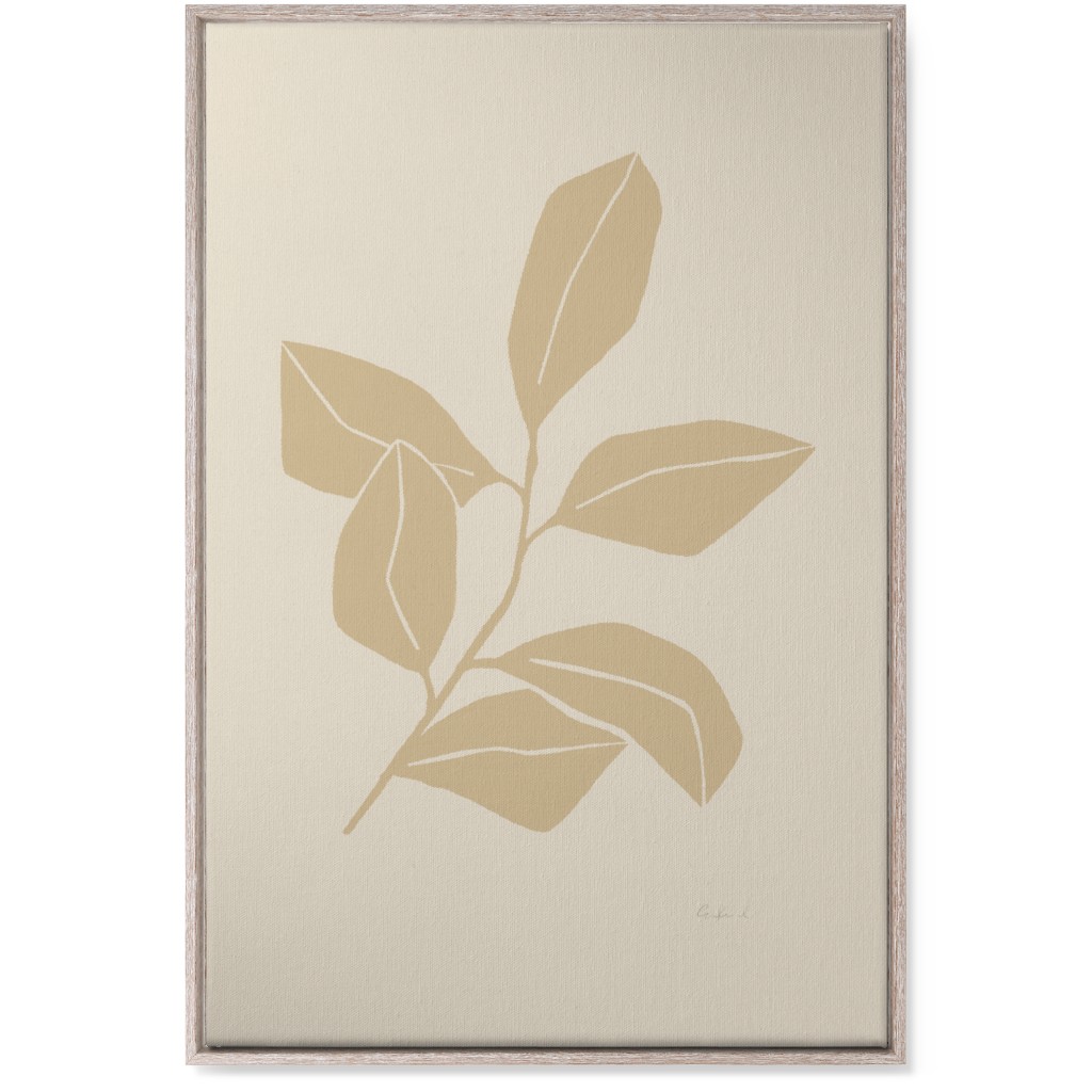 Botanical Ficus Branch With Leaves - Neutral Wall Art, Rustic, Single piece, Canvas, 24x36, Beige