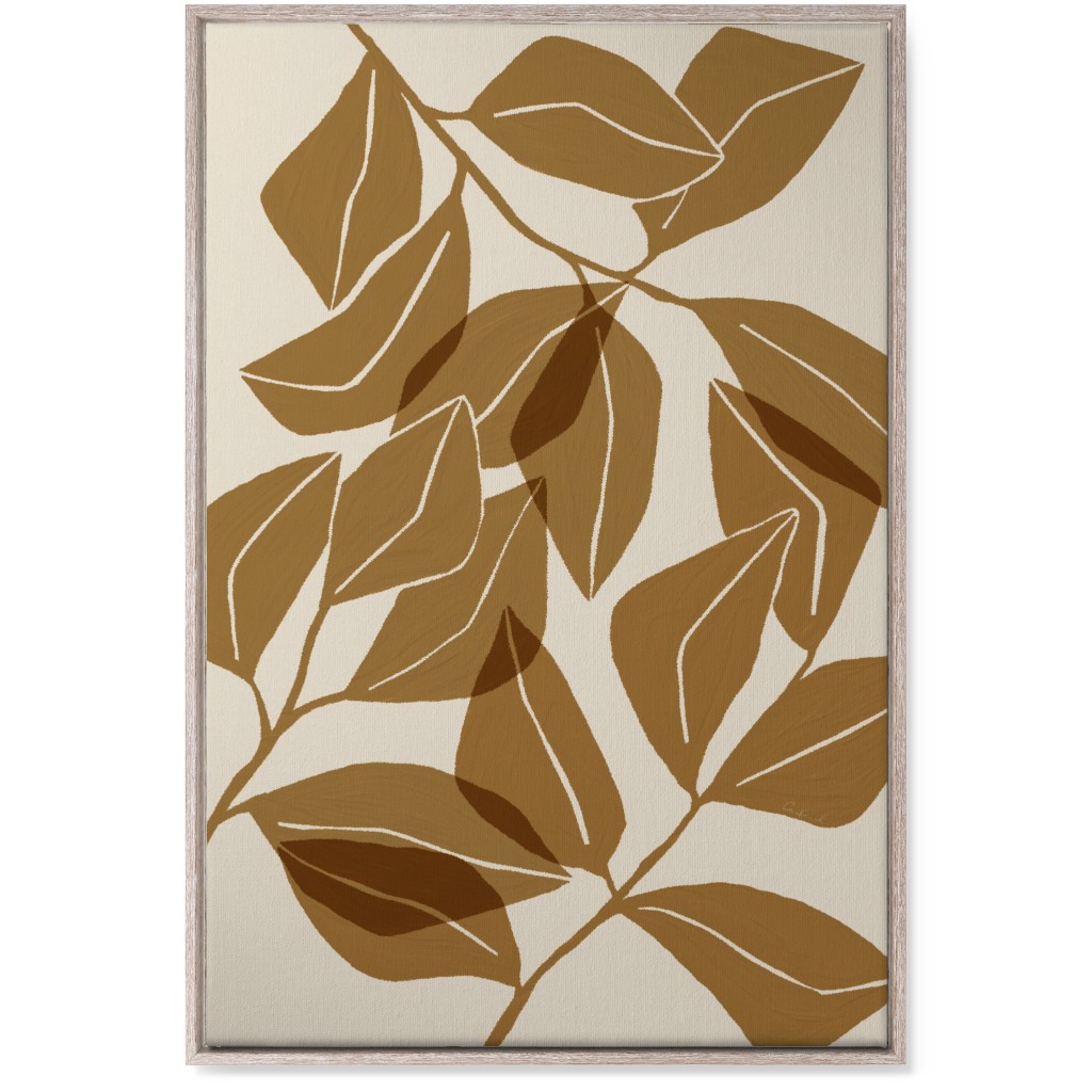 Botanical Ficus Leaves Wall Art, Rustic, Single piece, Canvas, 24x36, Brown