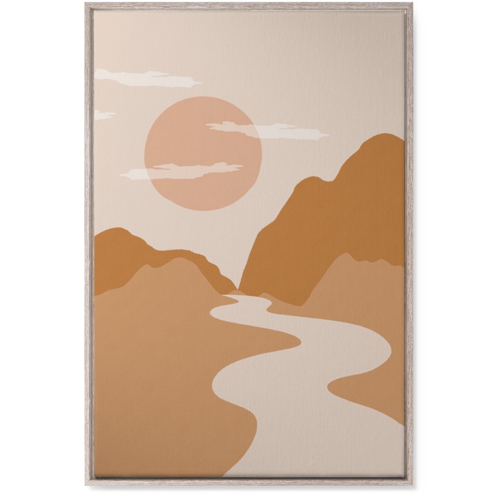 Abstract Mountain River Landscape - Neutral Wall Art, Rustic, Single piece, Canvas, 24x36, Orange