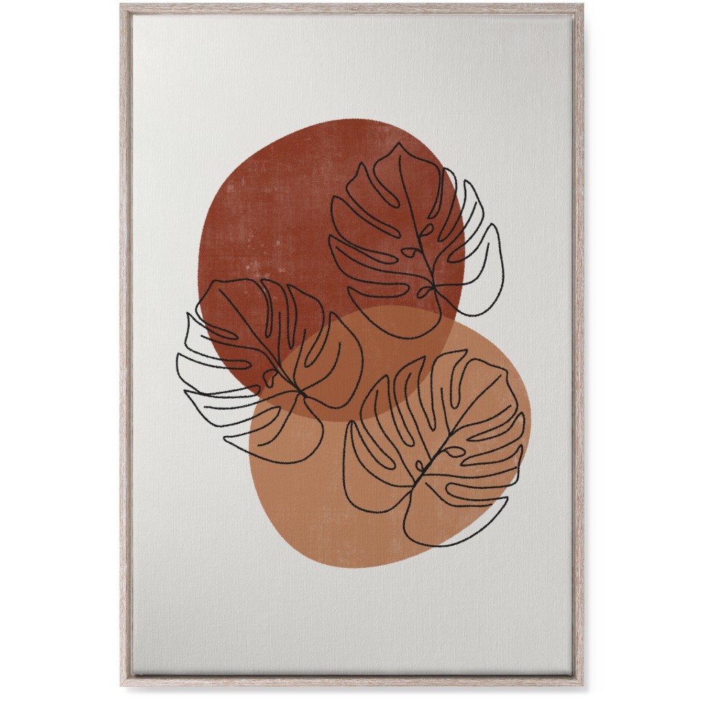 Abstract Monstera Leaves - Terracotta and Ivory Wall Art, Rustic, Single piece, Canvas, 24x36, Brown