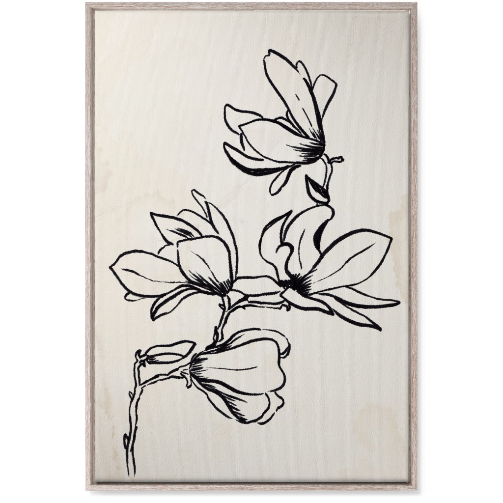 Vintage Magnolia Sketch - Beige and Black Wall Art, Rustic, Single piece, Canvas, 24x36, Beige
