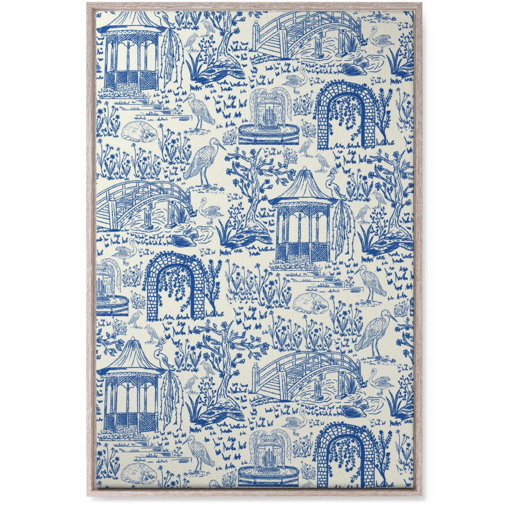 Garden Walk Toile De Jouy - Blue Wall Art, Rustic, Single piece, Canvas, 24x36, Blue, True Blue
