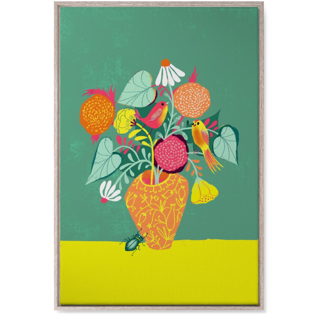 Birds and Bugs Bouquet - Multi Wall Art, Rustic, Single piece, Canvas, 24x36, Green, Classic Green