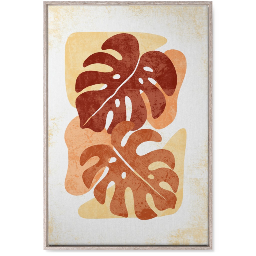 Botanical Monstera Leaves - Earthy Warm Tones Wall Art, Rustic, Single piece, Canvas, 24x36, Orange, Orange