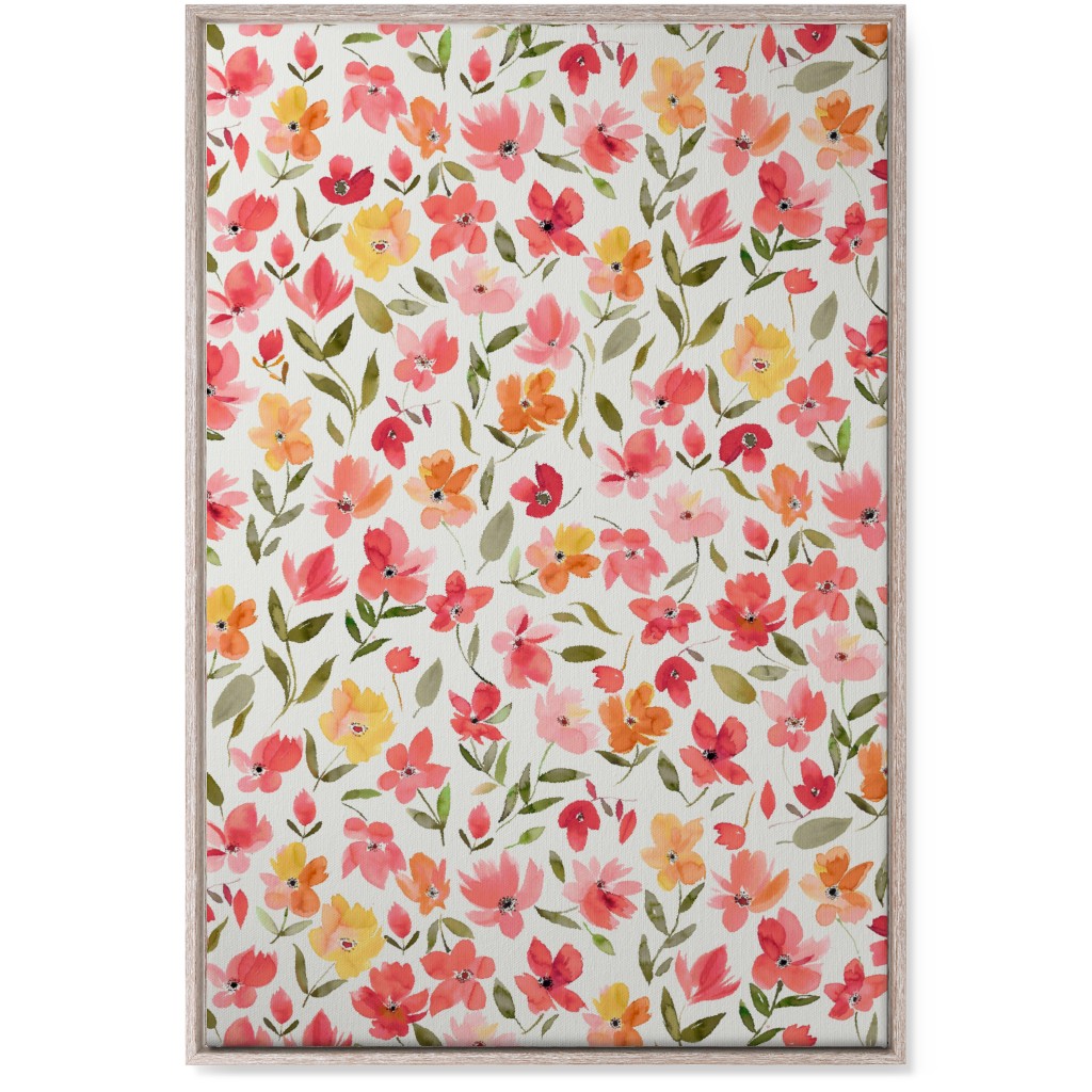 Fresh Flowers Watercolor - Pink and Yellow Wall Art, Rustic, Single piece, Canvas, 24x36, Pink