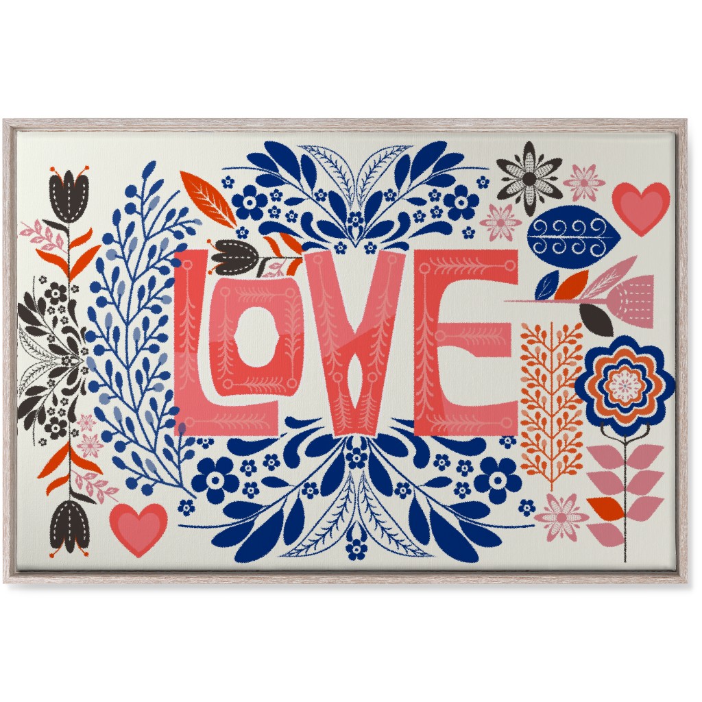 Love Botanical - Pink and Blue Wall Art, Rustic, Single piece, Canvas, 24x36, Red, Red