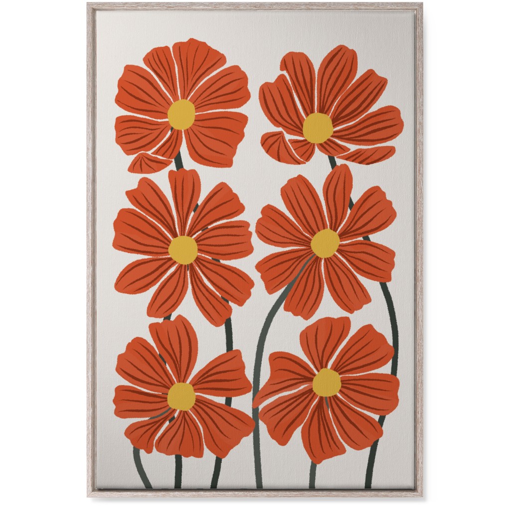 Botanical Cosmos Flowers Wall Art, Rustic, Single piece, Canvas, 24x36, Red