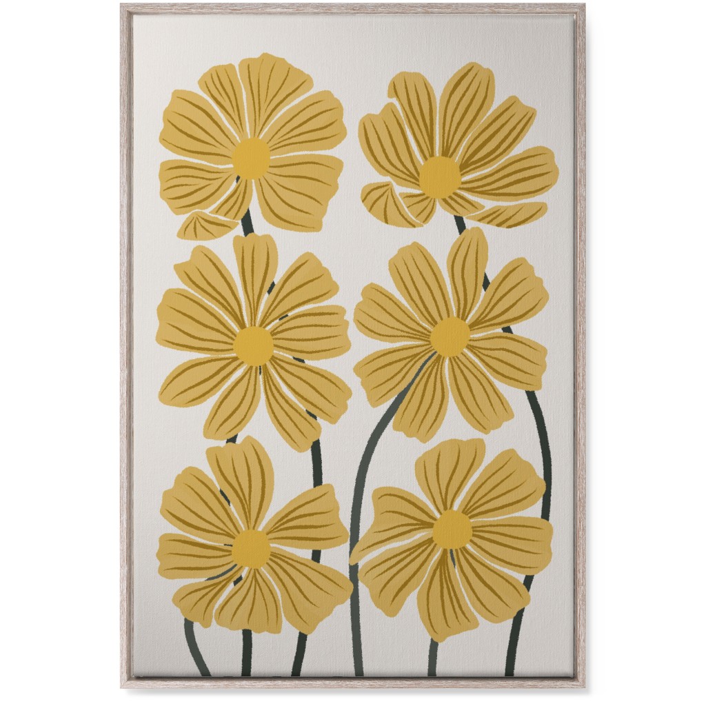 Botanical Cosmos Flowers Wall Art, Rustic, Single piece, Canvas, 24x36, Yellow