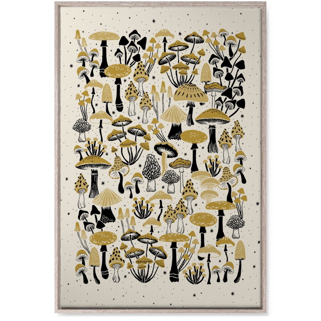 Mushrooms and Stars Wall Art, Rustic, Single piece, Canvas, 24x36, Yellow