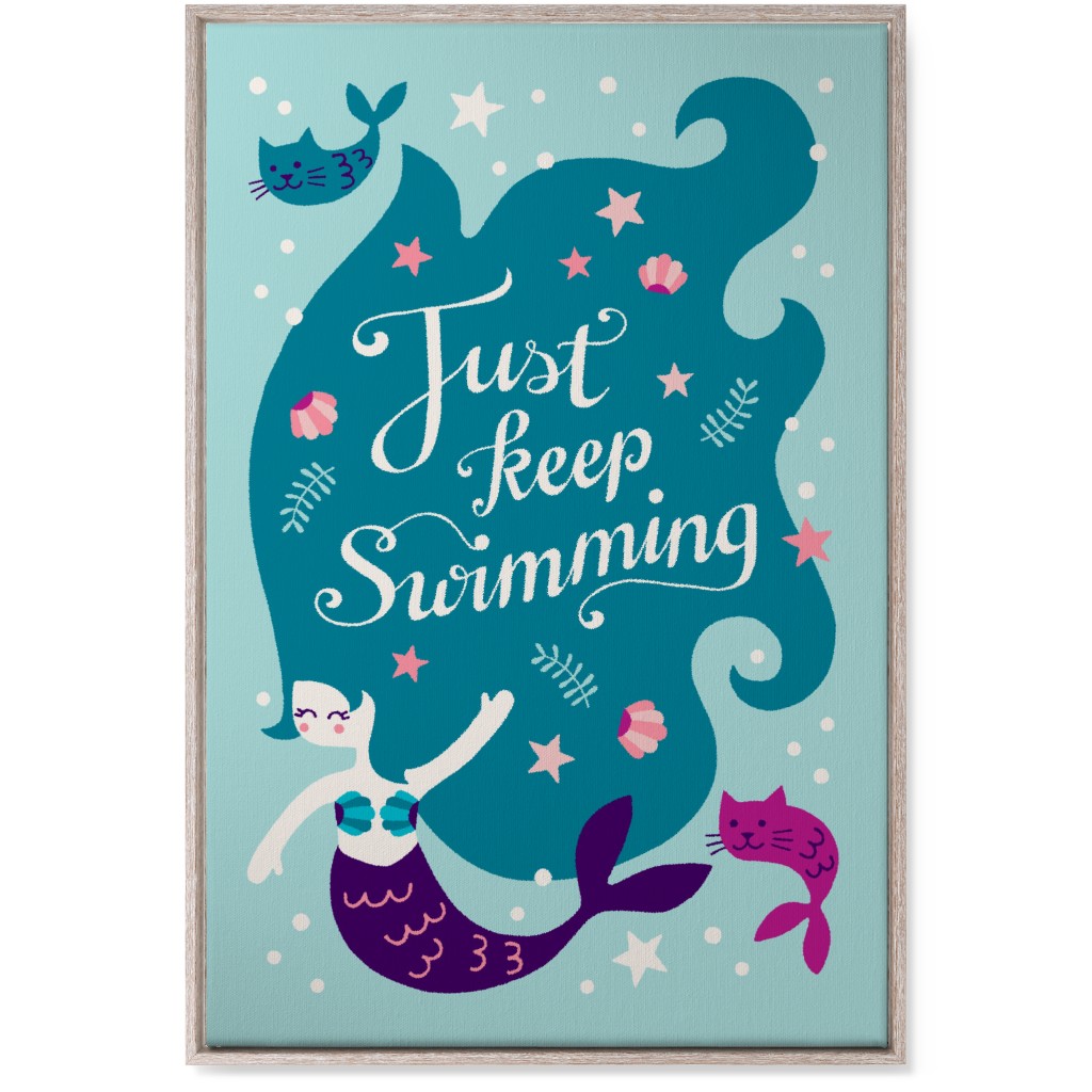 Mermaid Just Keep Swimming - Blue Wall Art, Rustic, Single piece, Canvas, 24x36, Blue