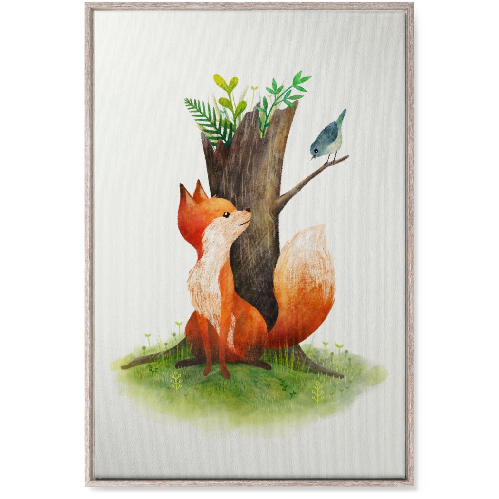 Fox and Bird - Multi Wall Art, Rustic, Single piece, Canvas, 24x36, Multicolor