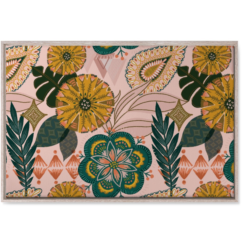 Boho Tropical - Floral - Pink Wall Art, Rustic, Single piece, Canvas, 24x36, Multicolor