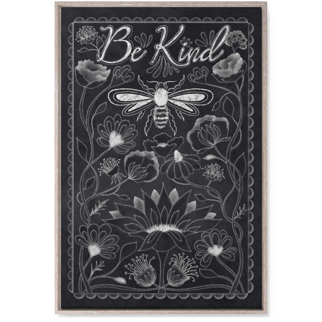 Be Kind Floral Wall Art, Rustic, Single piece, Canvas, 24x36, Black