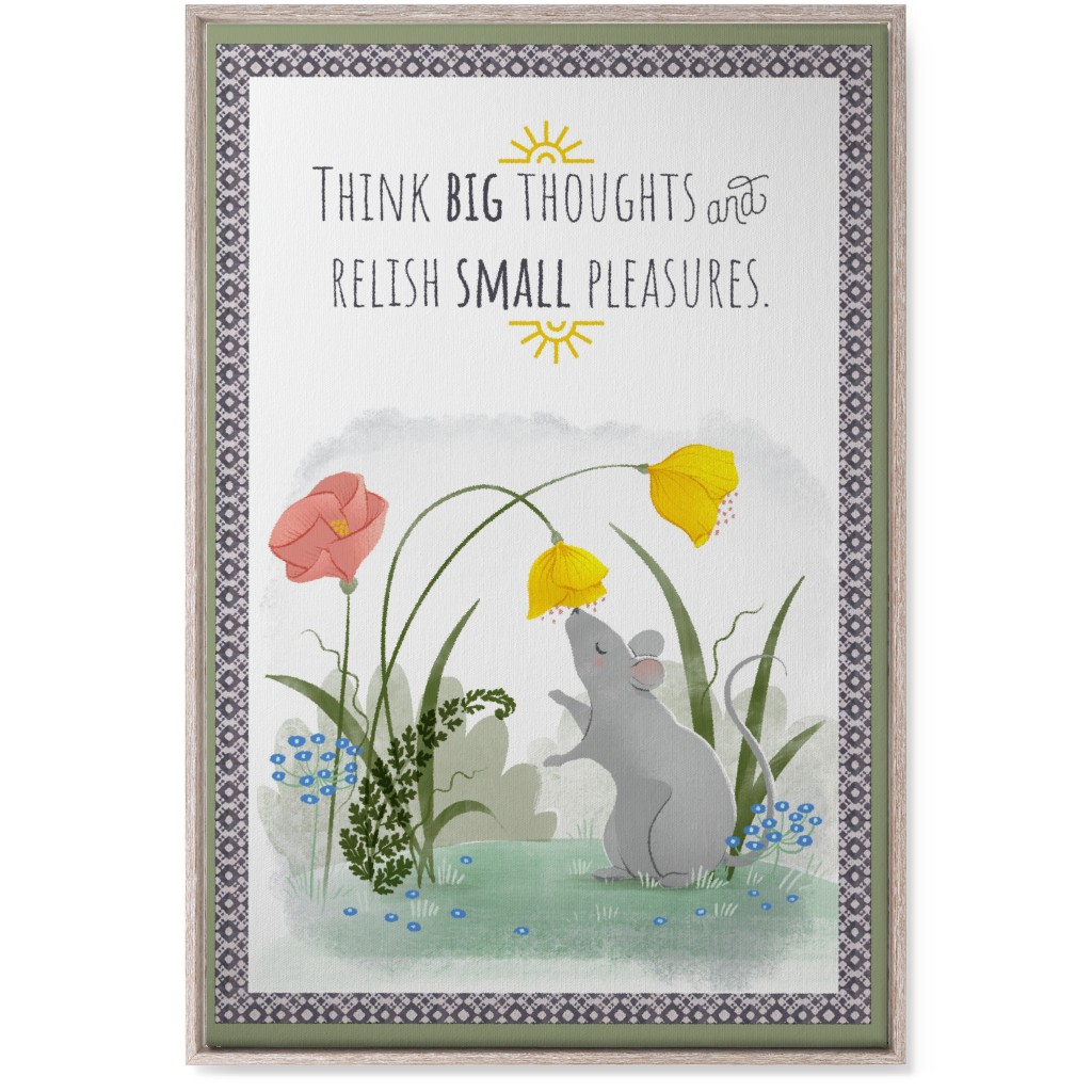 Big Thoughts Small Pleasures Mouse Wall Art, Rustic, Single piece, Canvas, 24x36, Multicolor