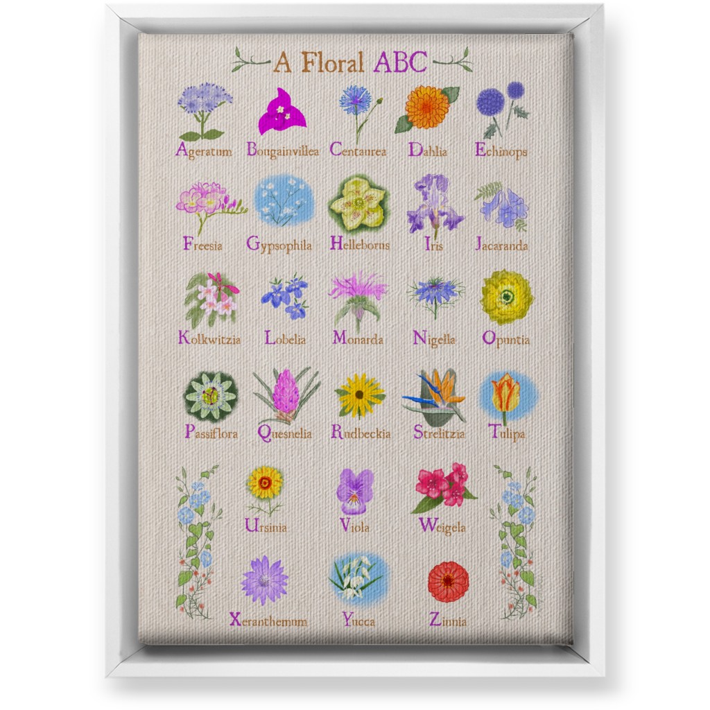 Floral Abcs - Multi on Pink Wall Art, White, Single piece, Canvas, 10x14, Multicolor