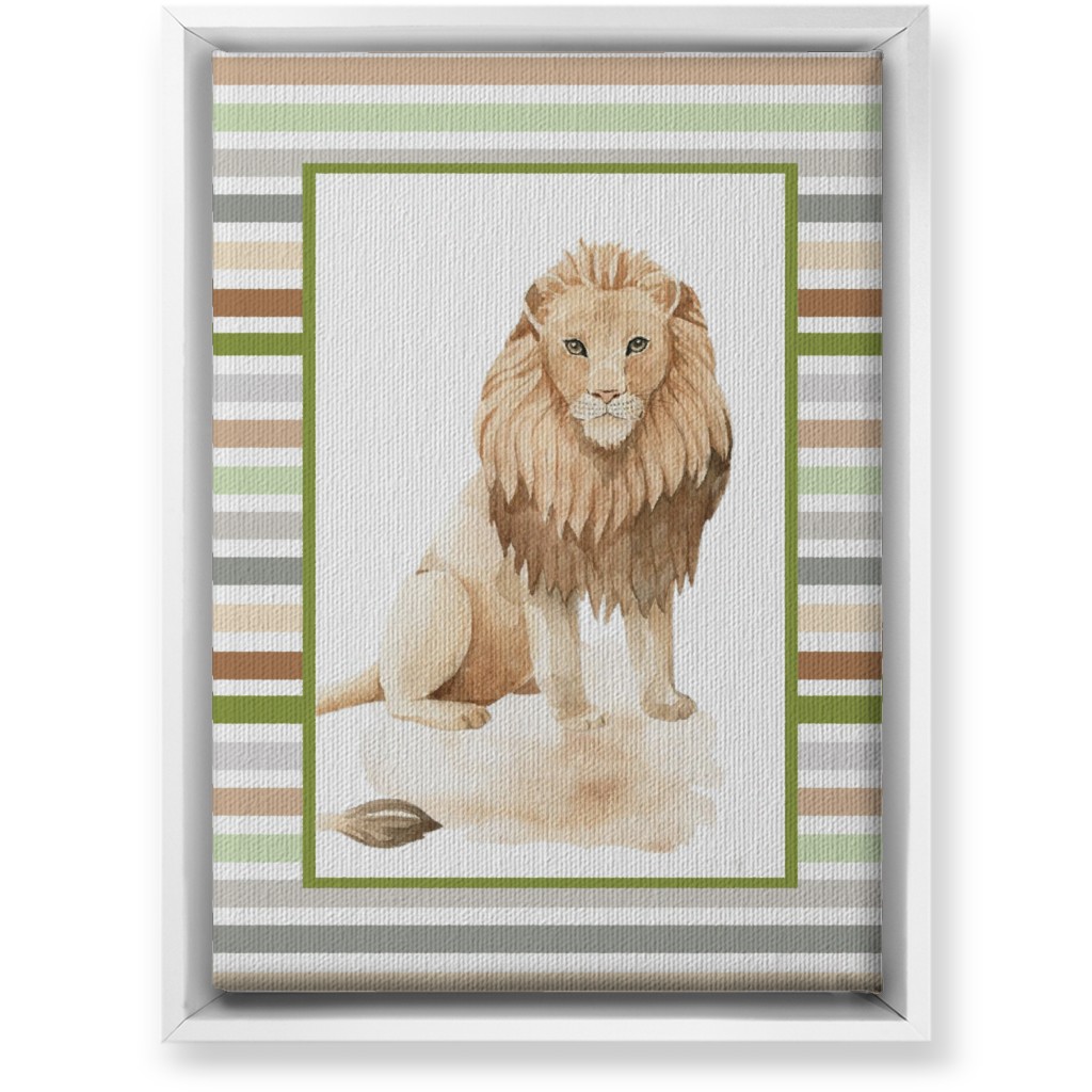 Jungle Safari Animals and Stripes - Lion Wall Art, White, Single piece, Canvas, 10x14, Multicolor