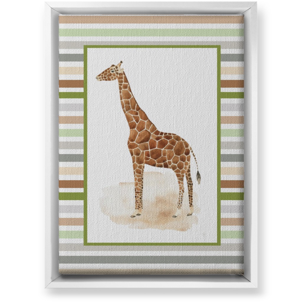 Jungle Safari Animals and Stripes Giraffe Wall Art, White, Single piece, Canvas, 10x14, Multicolor