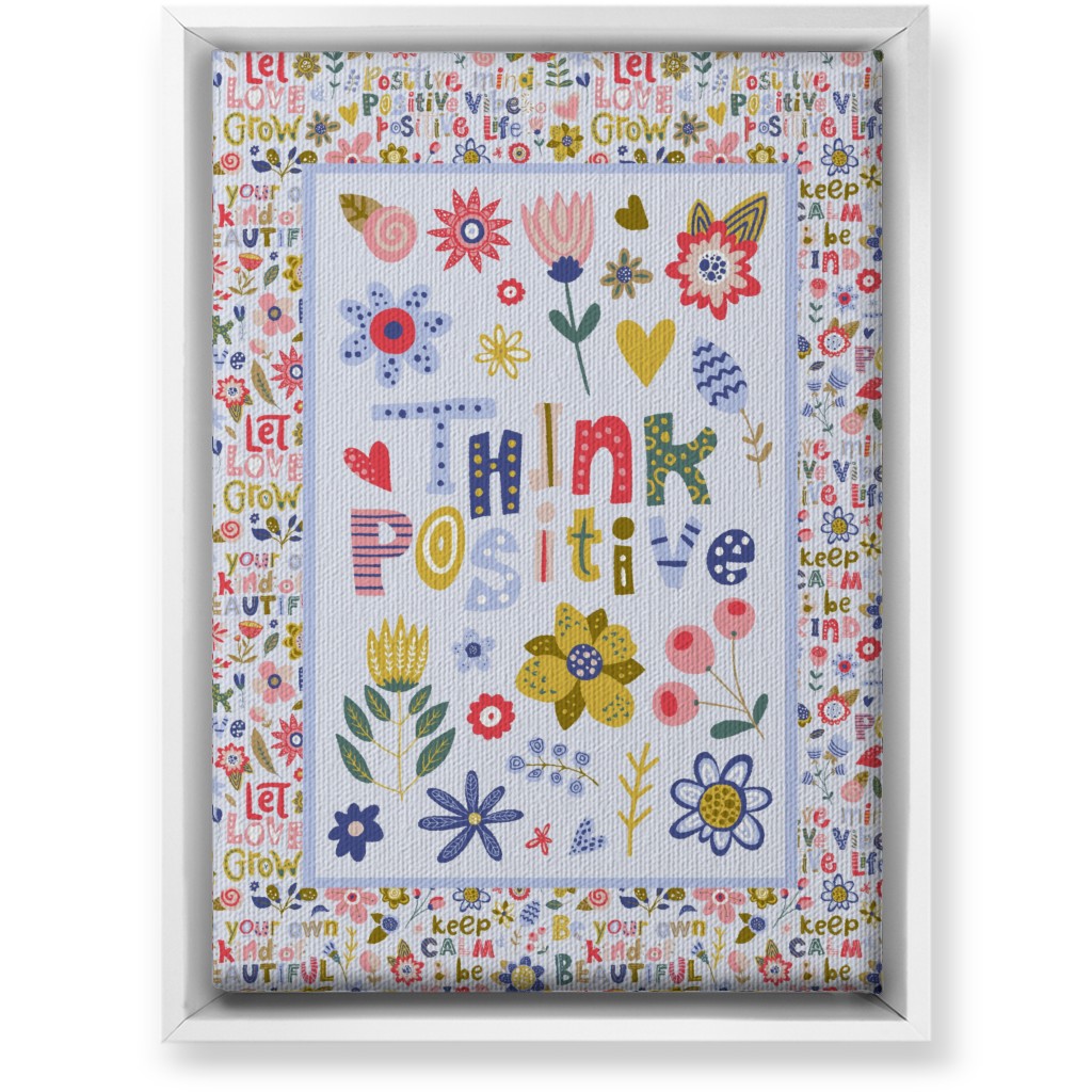 Think Positive Inspirational Floral Wall Art, White, Single piece, Canvas, 10x14, Multicolor