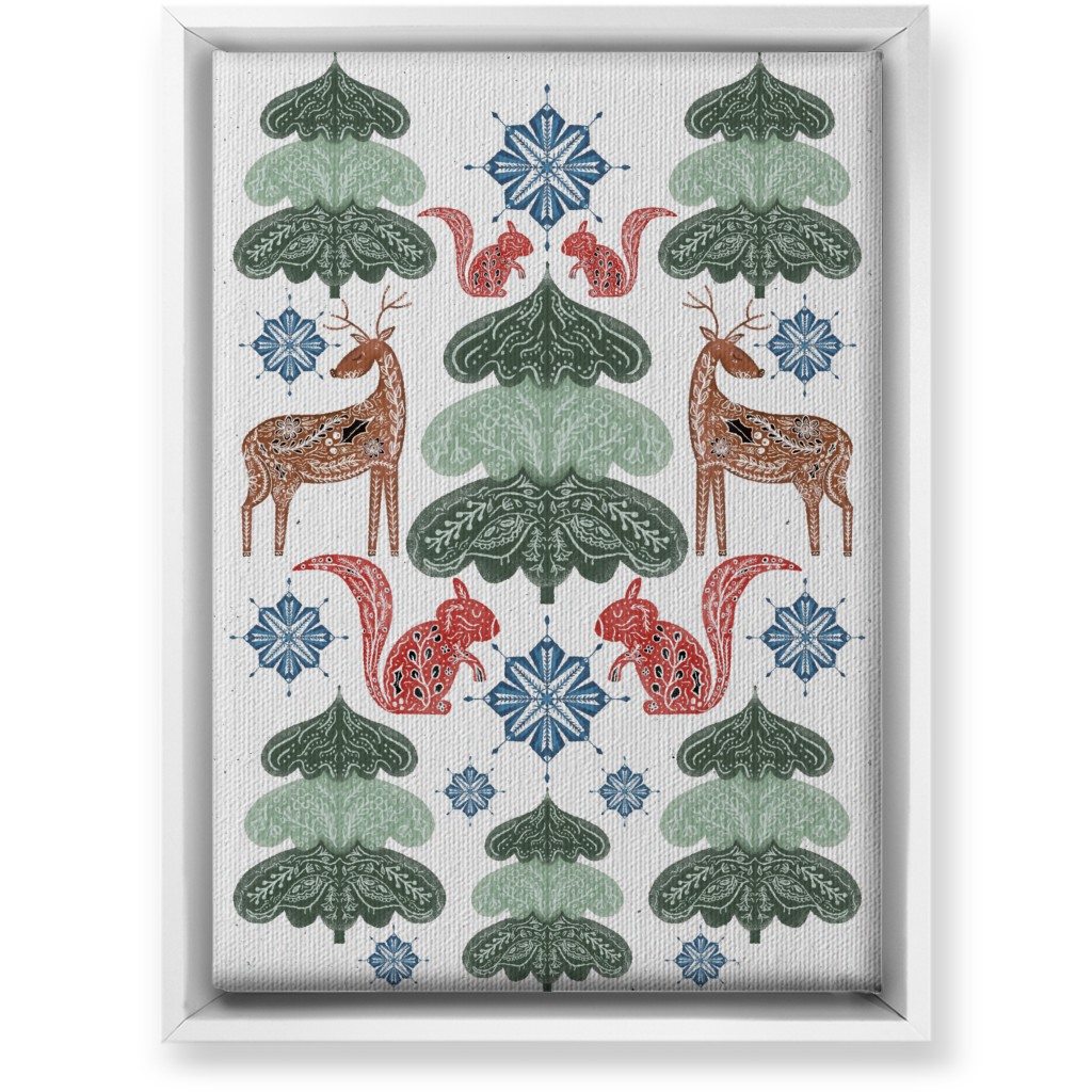 Scandi Woodland Forest & Animals - Green Wall Art, White, Single piece, Canvas, 10x14, Green