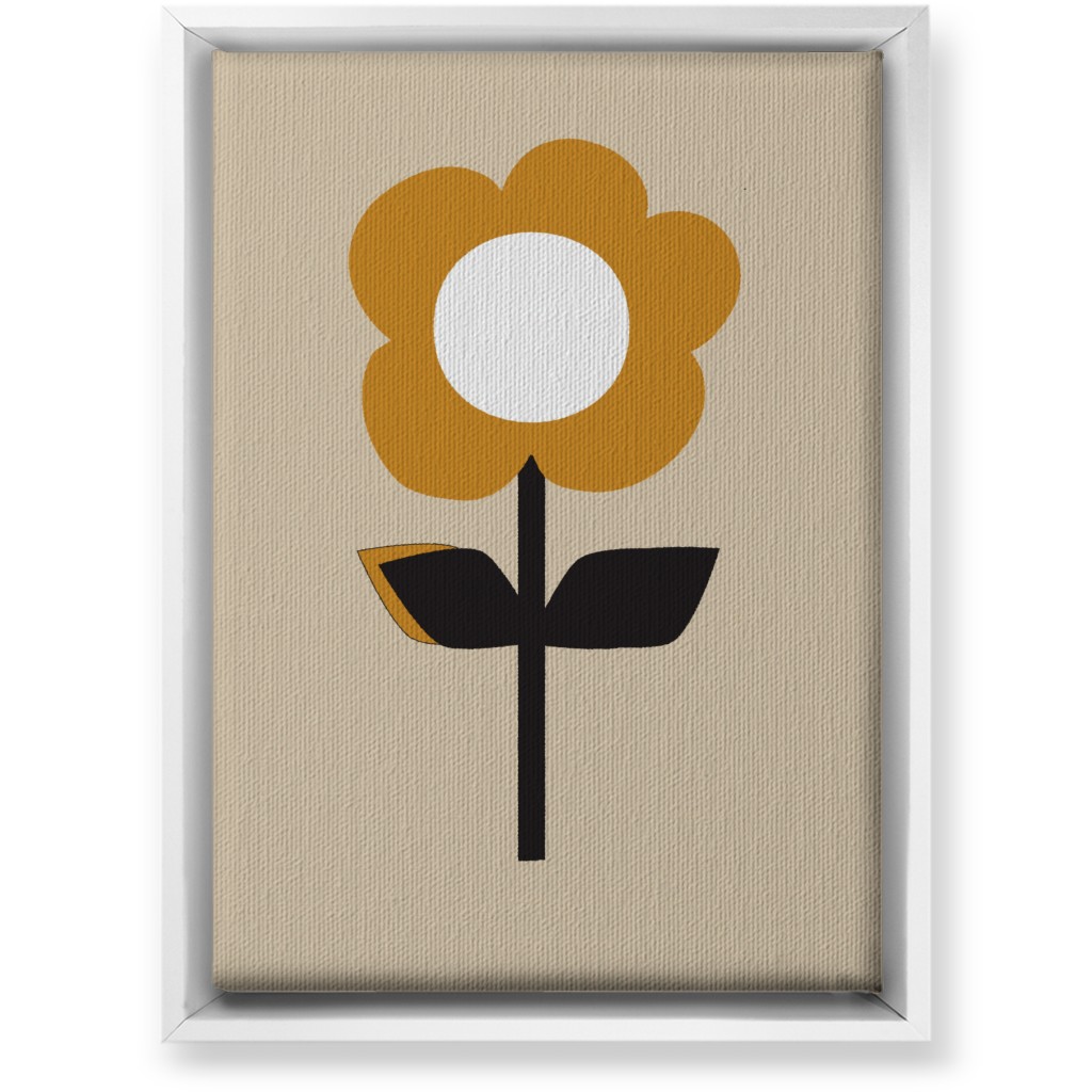 Retro Flower Wall Art, White, Single piece, Canvas, 10x14, Orange, Golden