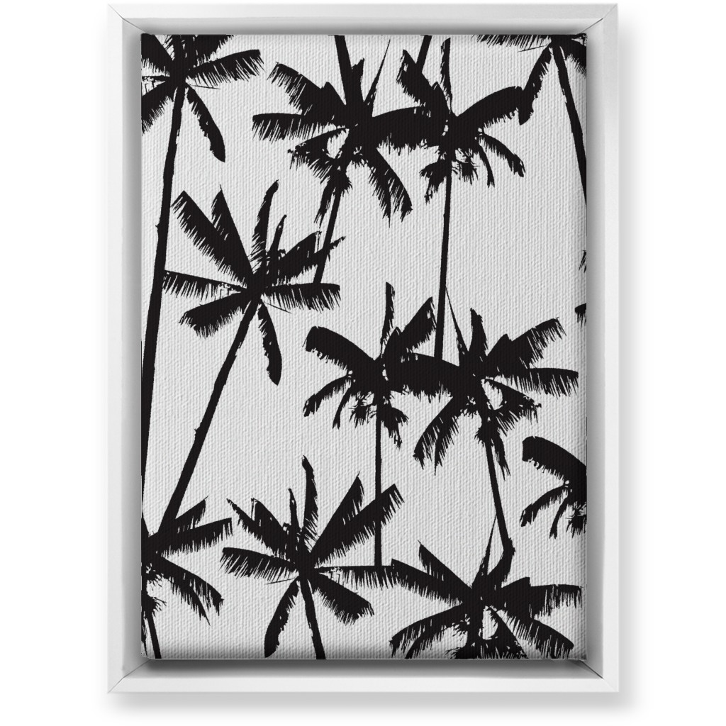 Aloha Palm Tree Silhouette - Black and White Wall Art, White, Single piece, Canvas, 10x14, Black