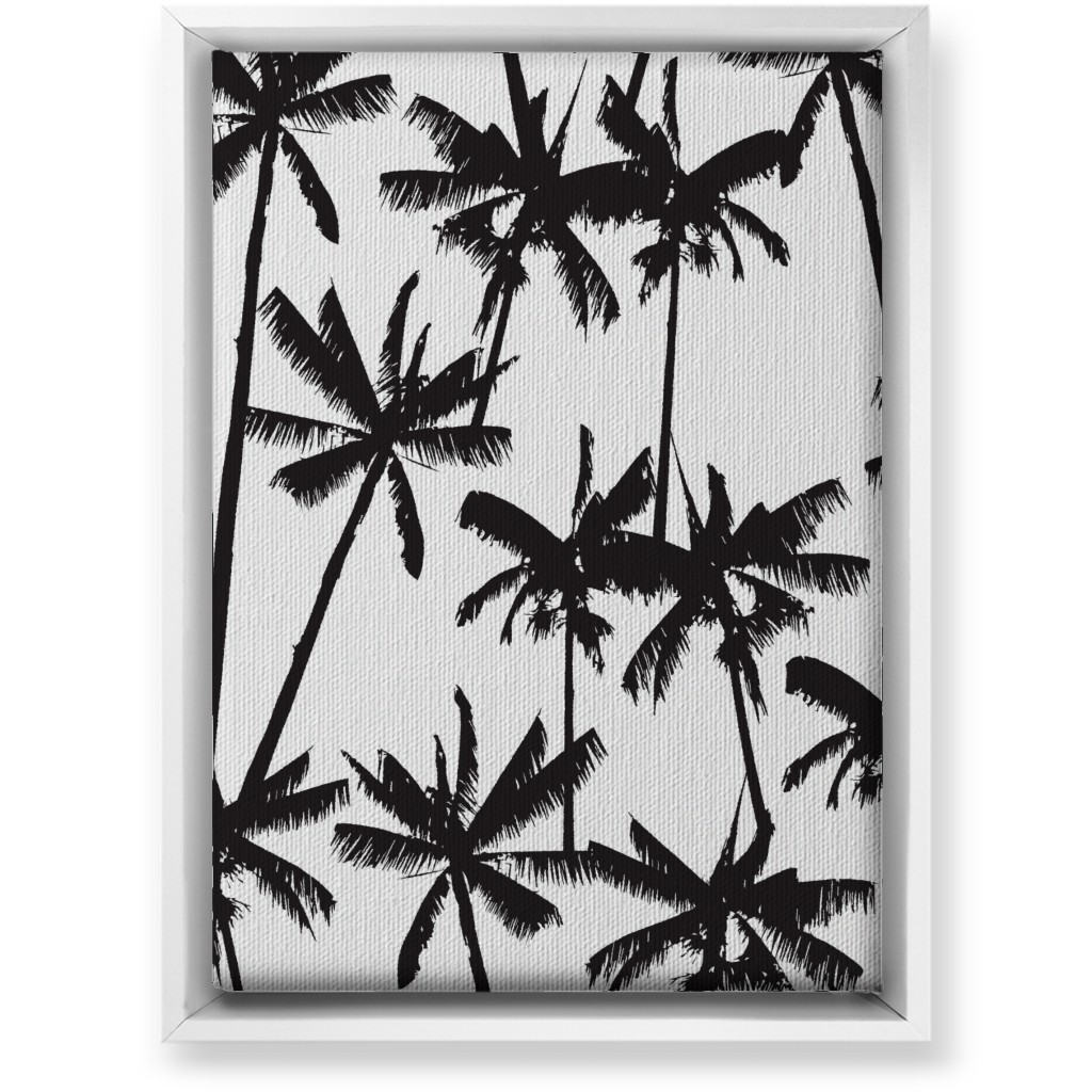 Aloha Palm Tree Silhouette - Black and White Wall Art, White, Single piece, Canvas, 10x14, Black