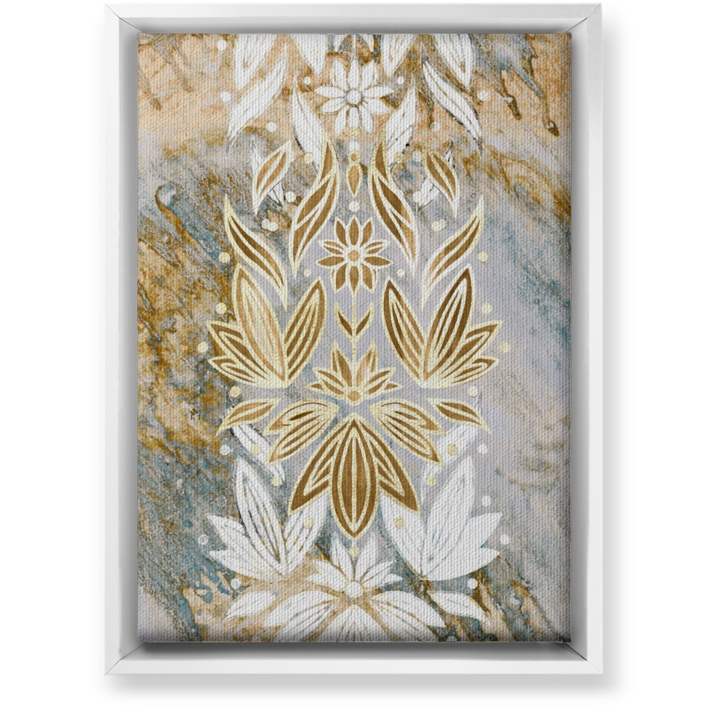 Floral Art Deco Marble Wall Art, White, Single piece, Canvas, 10x14, Yellow