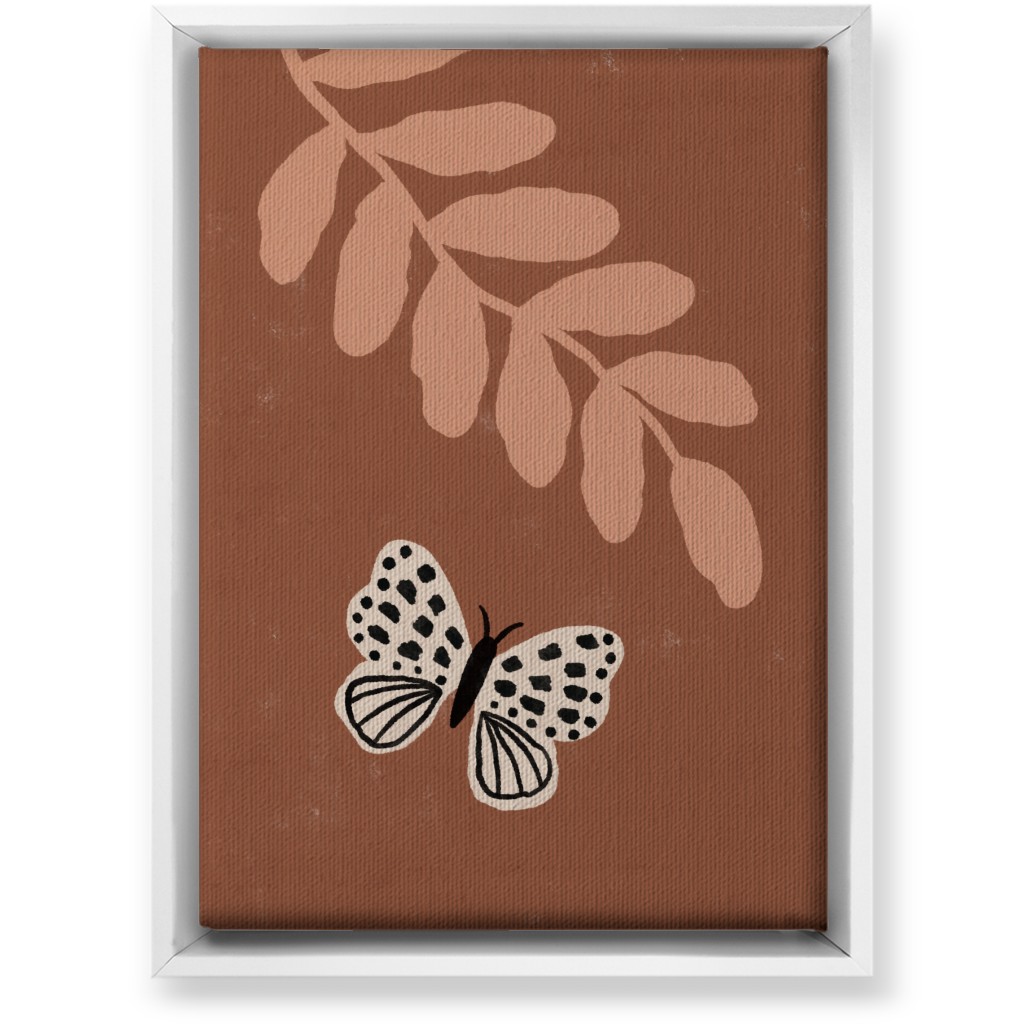 Butterfly and Leaves - Warm Wall Art, White, Single piece, Canvas, 10x14, Brown, Brown