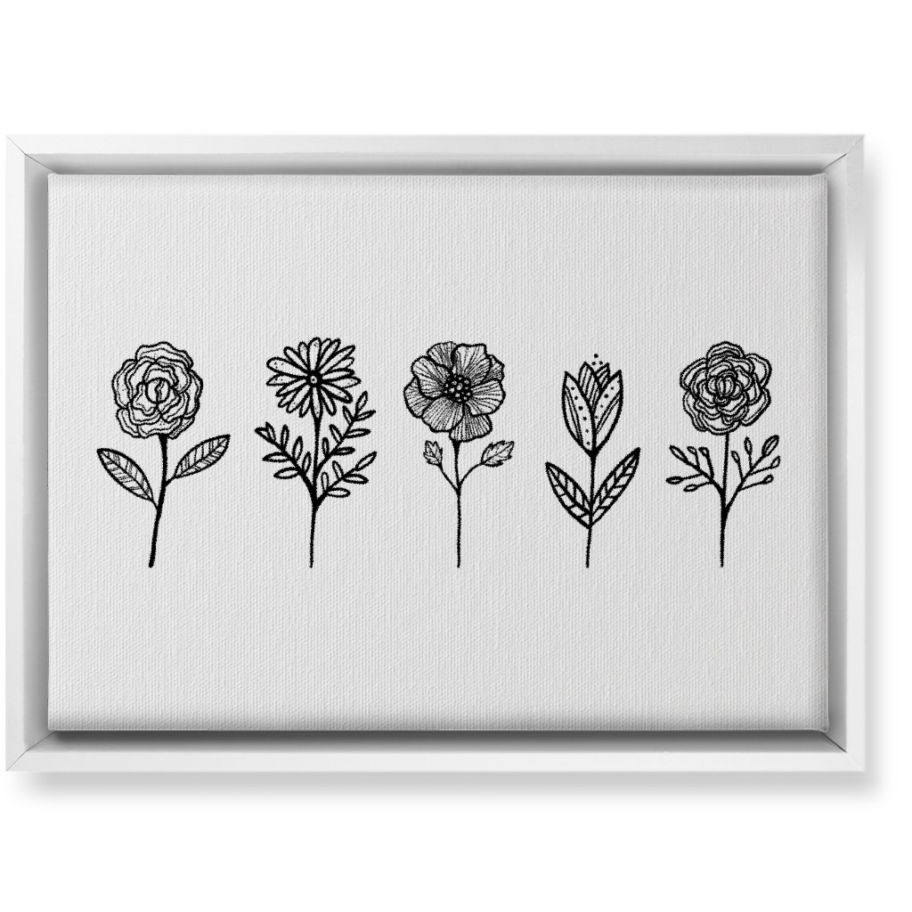 Floral Studies - Black and White Wall Art, White, Single piece, Canvas, 10x14, White, White