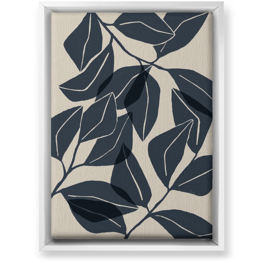Botanical Ficus Leaves Wall Art, White, Single piece, Canvas, 10x14, Blue, Silhouette
