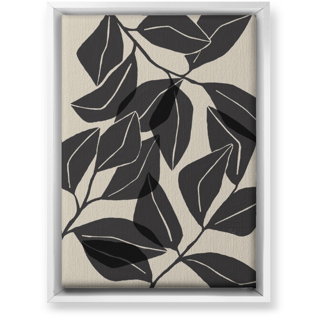 Botanical Ficus Leaves Wall Art, White, Single piece, Canvas, 10x14, Gray