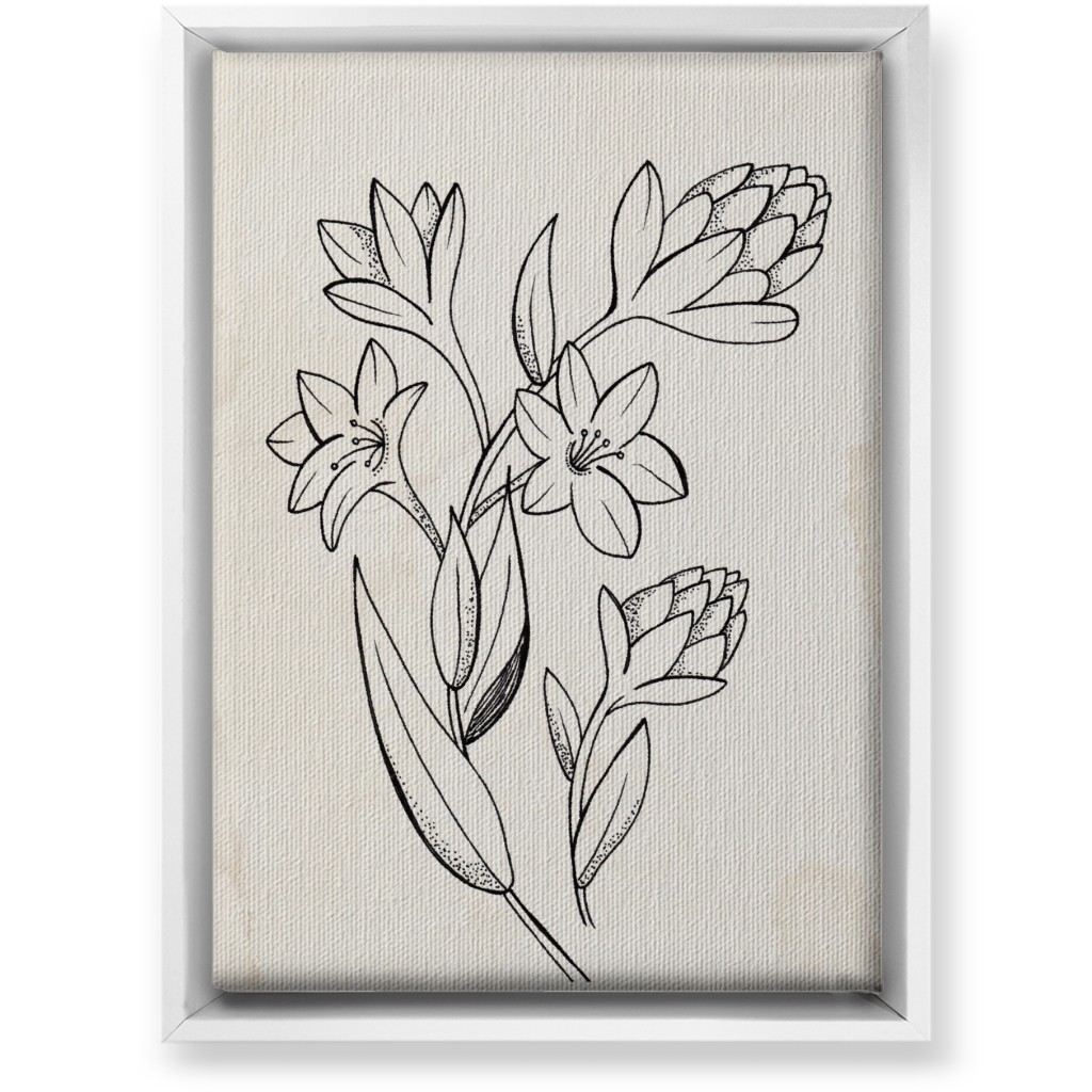 Vintage Tuberose Sketch - Beige and Black Wall Art, White, Single piece, Canvas, 10x14, Beige, Pearl