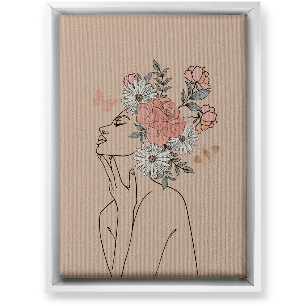 Feminine Line Art Botanical Sketch - Neutral Wall Art, White, Single piece, Canvas, 10x14, Beige, Pearl
