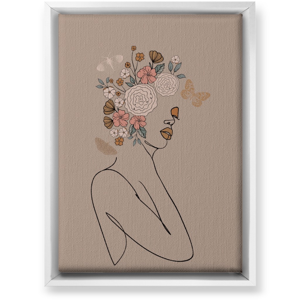 Botanical Feminine Sketch - Neutral Wall Art, White, Single piece, Canvas, 10x14, Beige, Pearl
