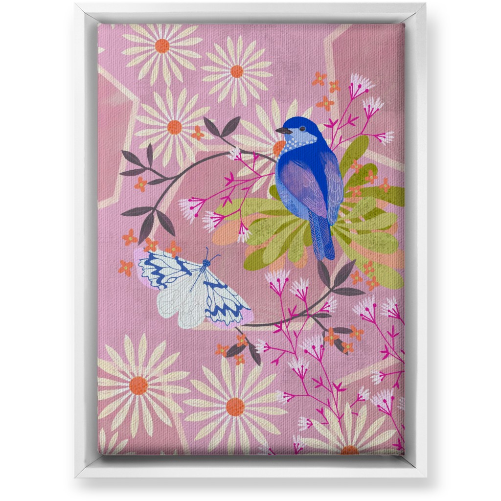 Birds and Butterfly - Pink Wall Art, White, Single piece, Canvas, 10x14, Pink