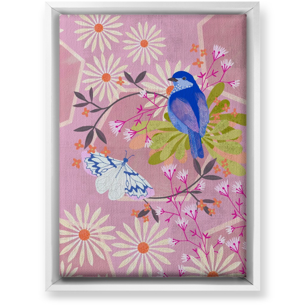 Birds and Butterfly - Pink Wall Art, White, Single piece, Canvas, 10x14, Pink, Bright Pink