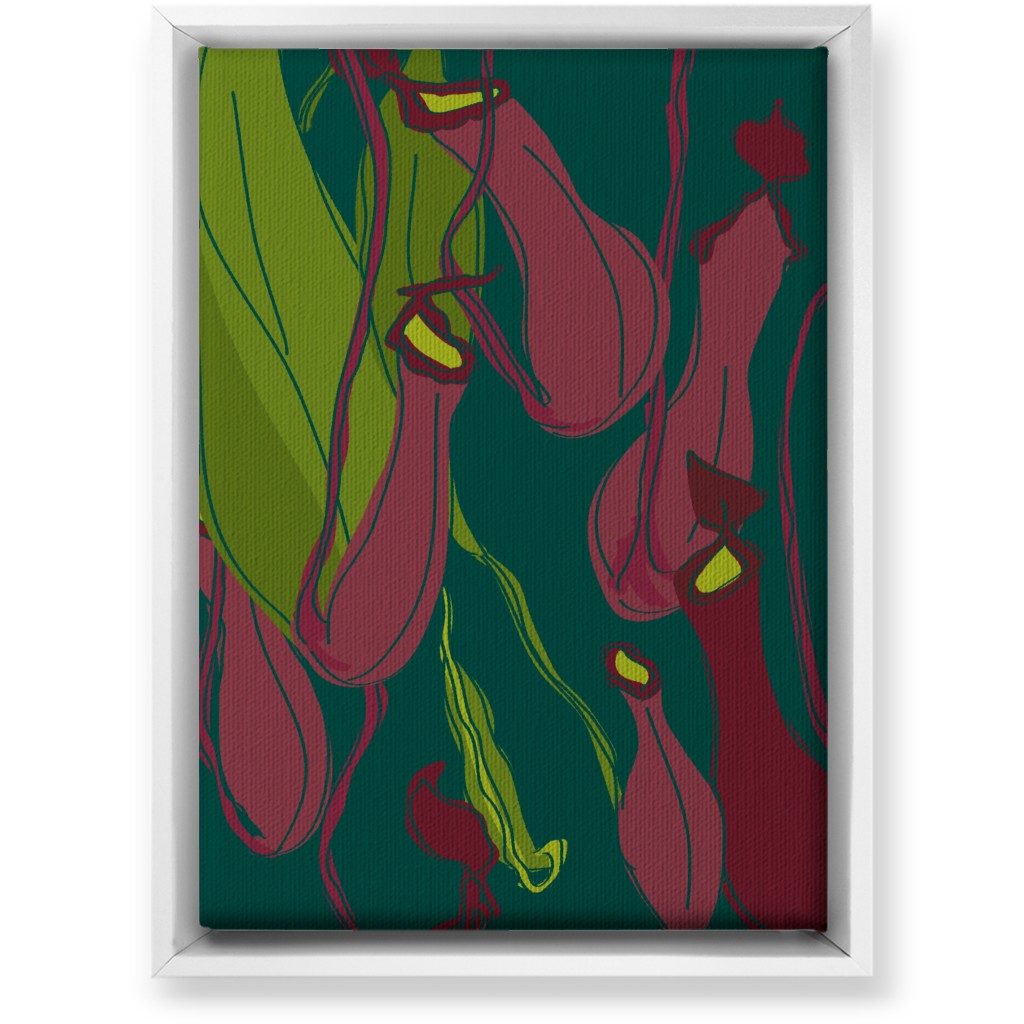 Hanging Nepenthes Carnivorous Pitcher Plants - Multi Wall Art, White, Single piece, Canvas, 10x14, Green
