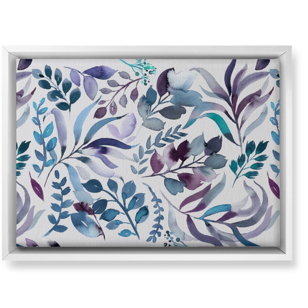 Watercolor Leaves Wall Art, White, Single piece, Canvas, 10x14, Blue, Blue Suede