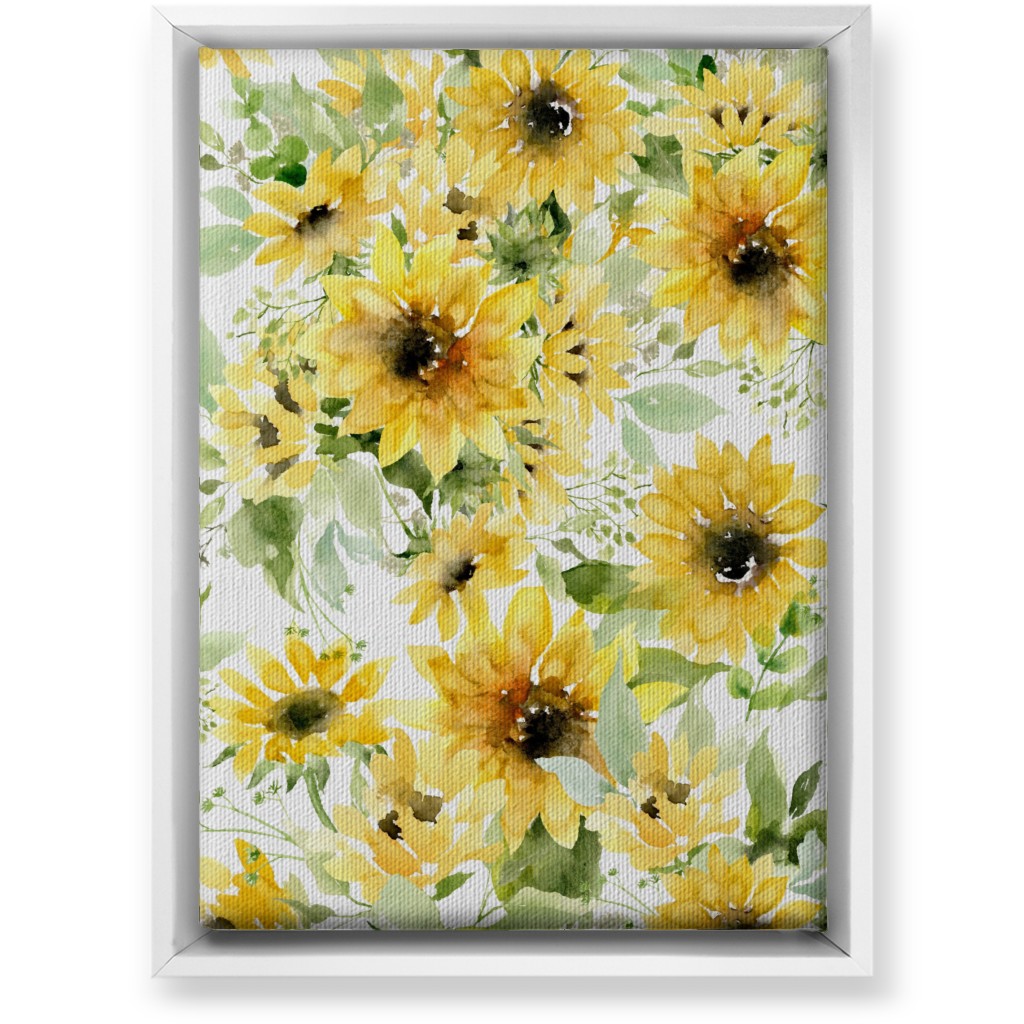 Field of Sunflowers Watercolor - Yellow Wall Art, White, Single piece, Canvas, 10x14, Yellow