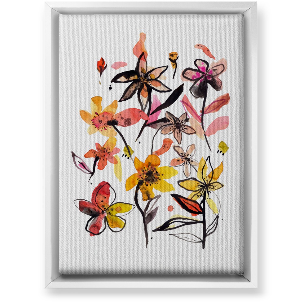 Ink Summer Floral - Pink and Yellow Wall Art, White, Single piece, Canvas, 10x14, Pink