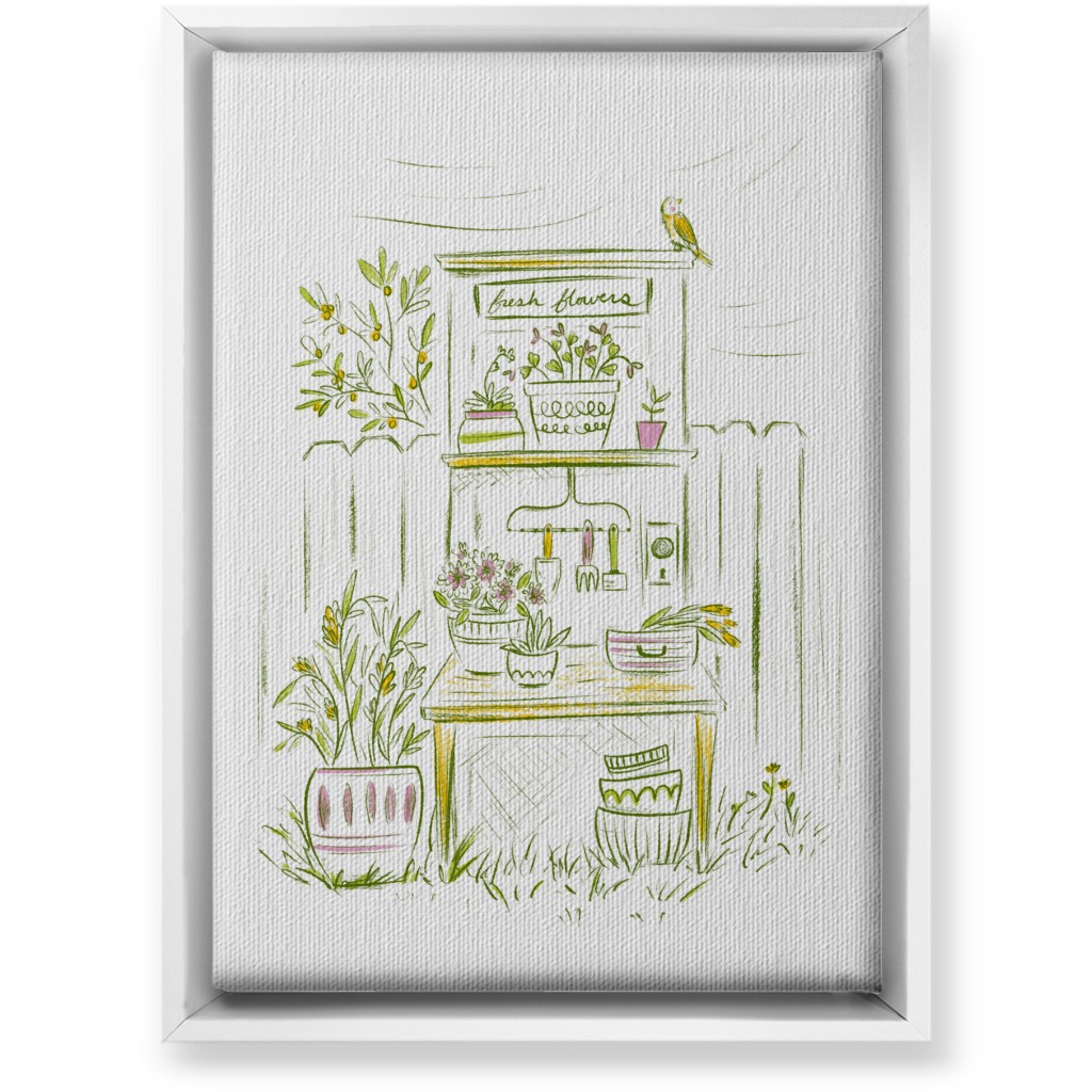 Fresh Flowers - Green Wall Art, White, Single piece, Canvas, 10x14, Green, Classic Green