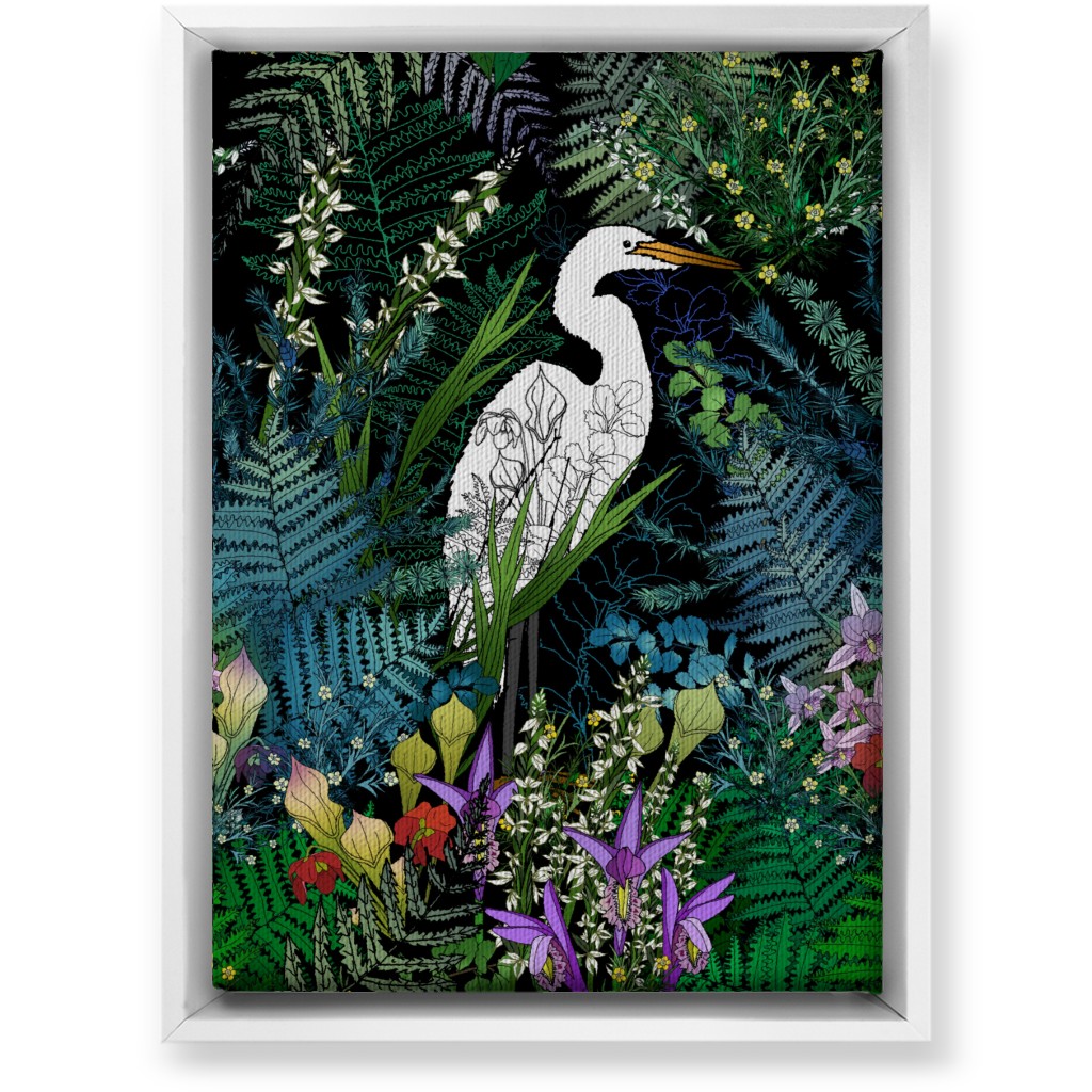 Egret in an Evening Water Garden - Multi Wall Art, White, Single piece, Canvas, 10x14, Multicolor
