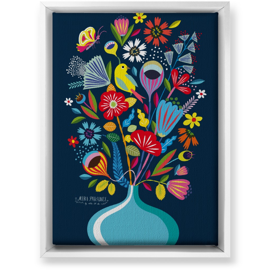 Folk Art Bouquet - Multi on Navy Wall Art, White, Single piece, Canvas, 10x14, Multicolor