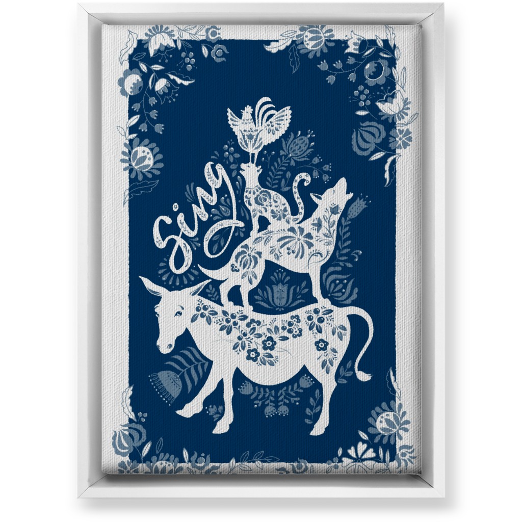 Musicians of Bremen Folkart - Blue Wall Art, White, Single piece, Canvas, 10x14, Blue, True Blue